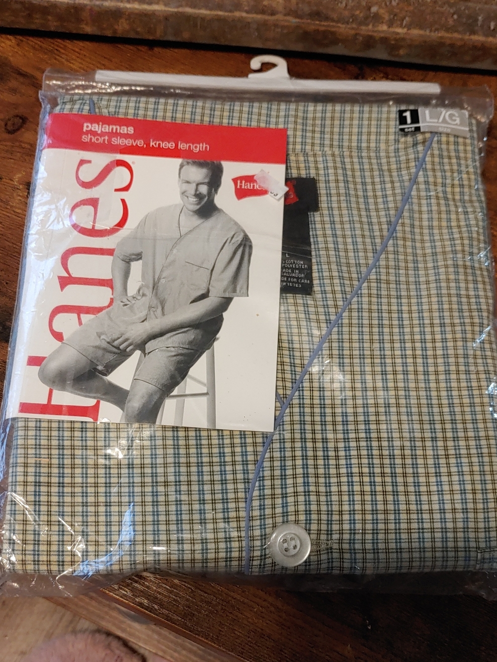 NWT Hanes Large Short Sleeve Shorts Blue Plaid Pajama Set